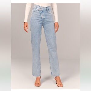 Abercrombie light wash straight jeans with cross